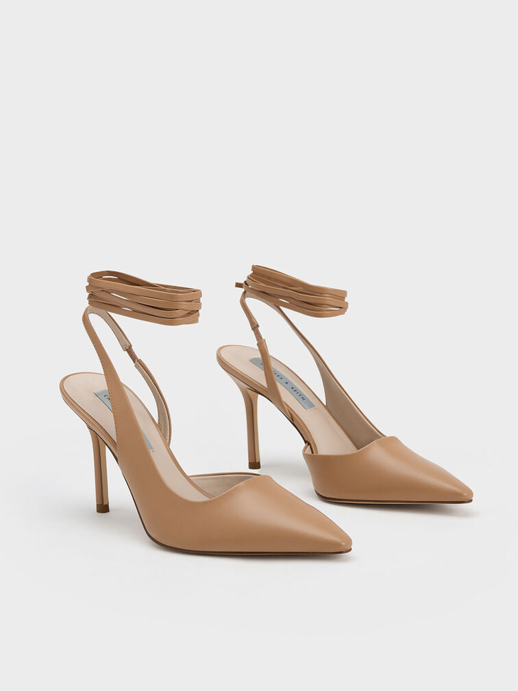 Tie-Around Slingback Pumps, Sand, hi-res