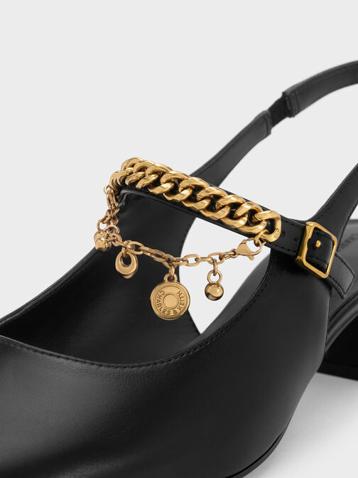 Double-Chain Charm Mary Jane Slingback Pumps, Black, hi-res