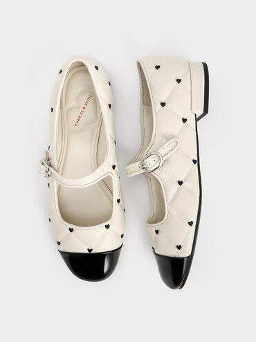 Dahlia Two-Tone Heart-Print Mary Janes, Chalk, hi-res