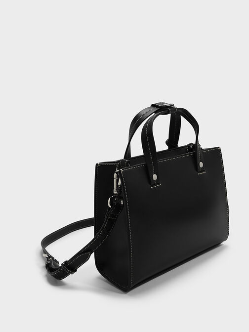 Structured Top Handle Bag, Black, hi-res