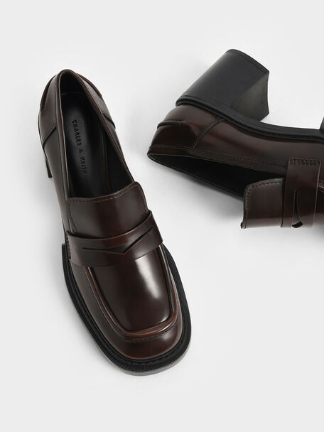 Penny Loafer Pumps, Dark Brown, hi-res