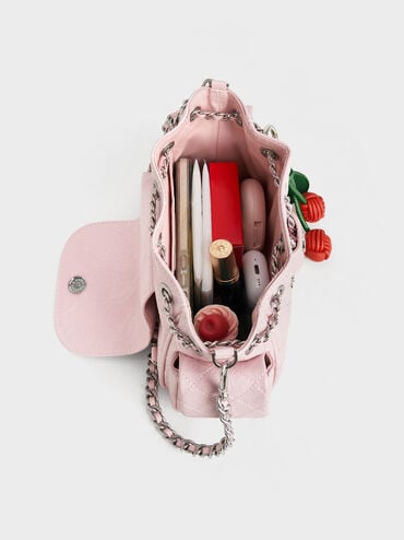 Duo Quilted Two-Way Front Flap Backpack, Cotton Candy Pink, hi-res