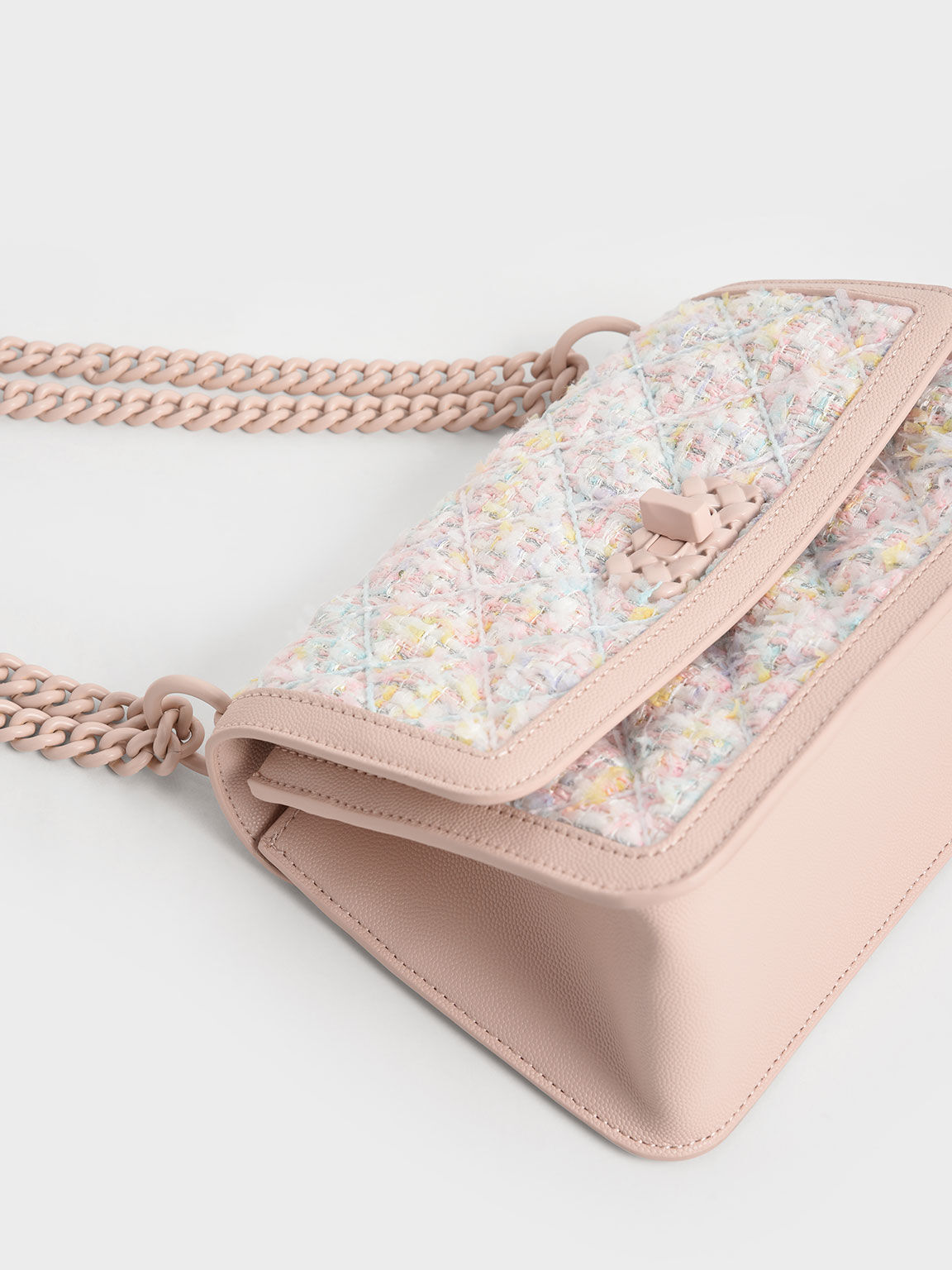 Light Pink Micaela Tweed Quilted Chain Bag - CHARLES & KEITH US