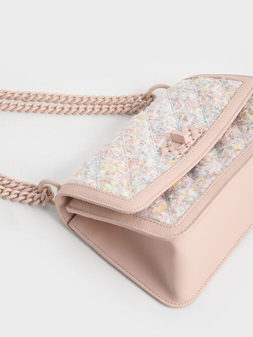 Micaela Tweed Quilted Chain Bag, Light Pink, hi-res