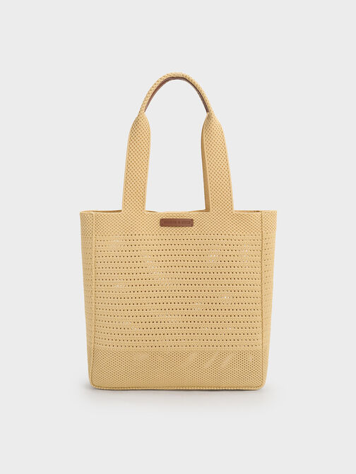 Ida Knitted Tote Bag, Beige, hi-res