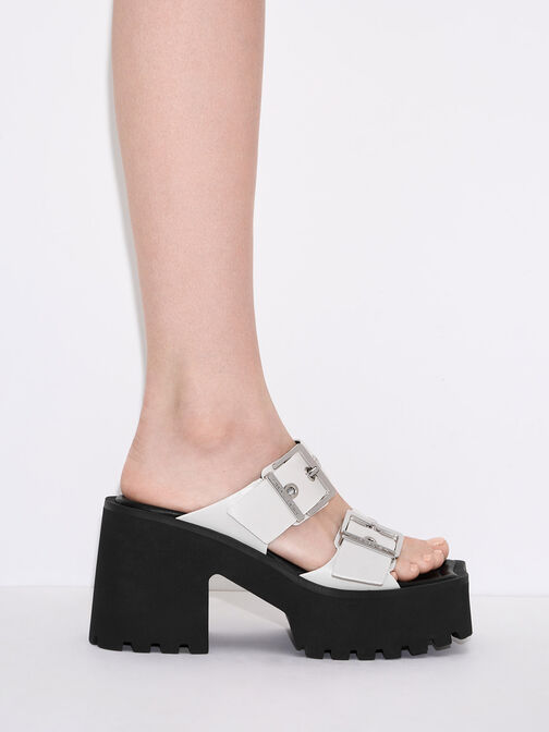 Trill Grommet Double-Strap Platform Mules, White, hi-res