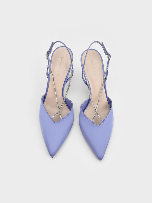 Adel Recycled Polyester Gem-Strap Slingback Ballerina Pumps, Blue, hi-res