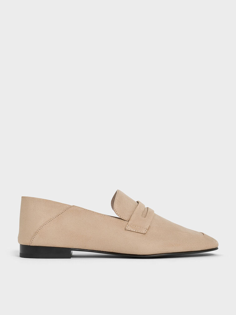Faux Suede Almond-Toe Penny Loafers, Sand, hi-res