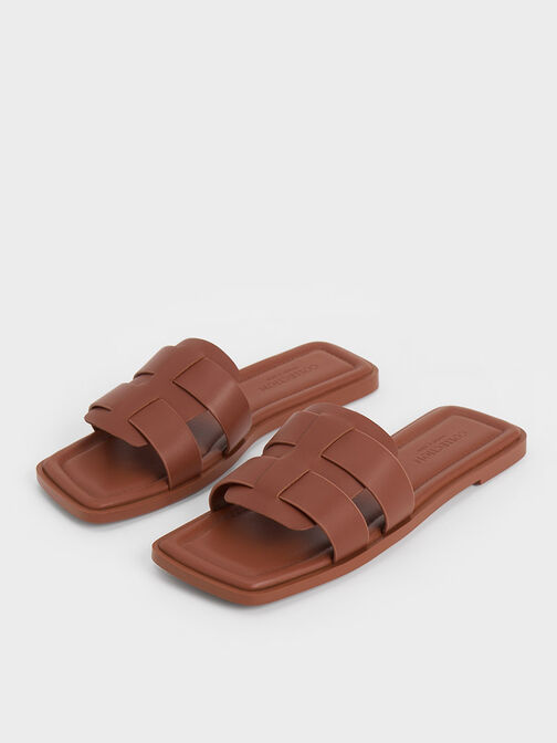 Trichelle Interwoven Leather Slide Sandals, Dark Brown, hi-res