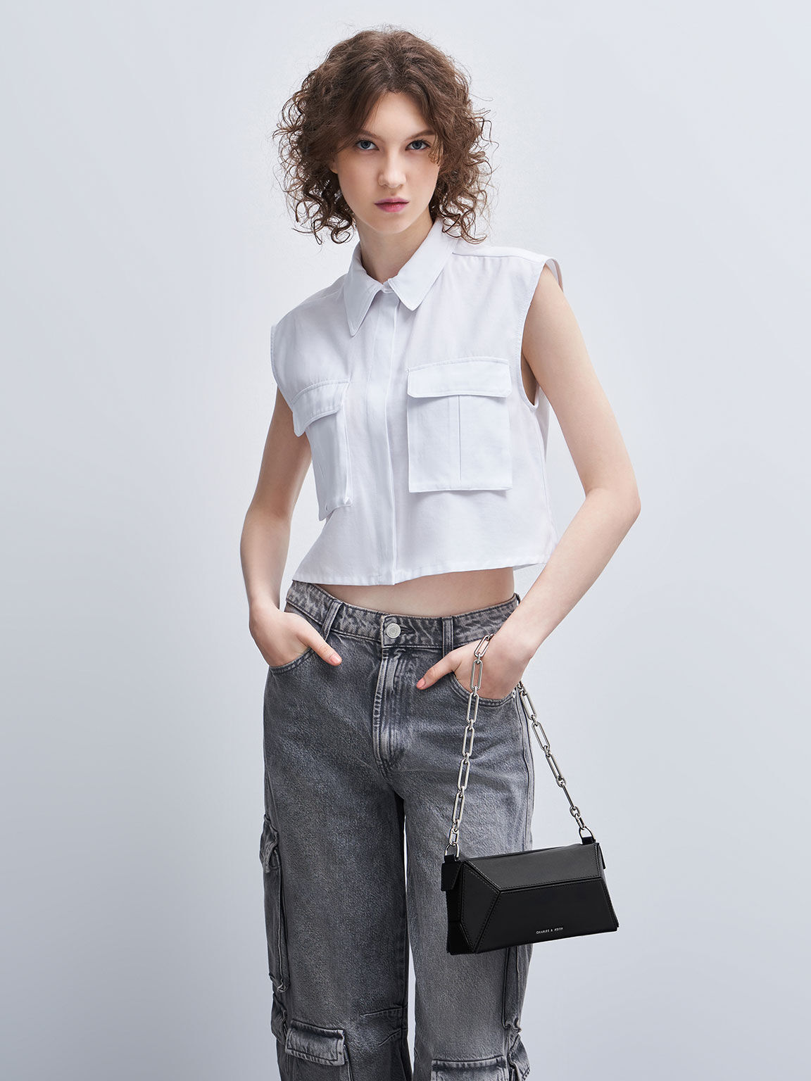 Chain handle geometric crossbody bag best sale