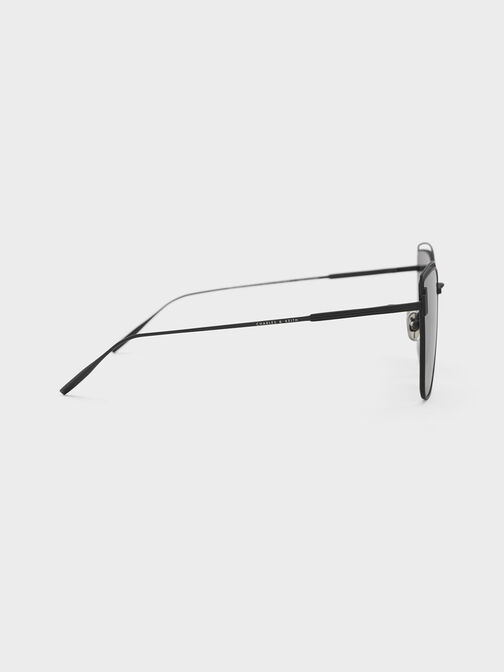 Wire-Frame Cat-Eye Sunglasses, Black, hi-res