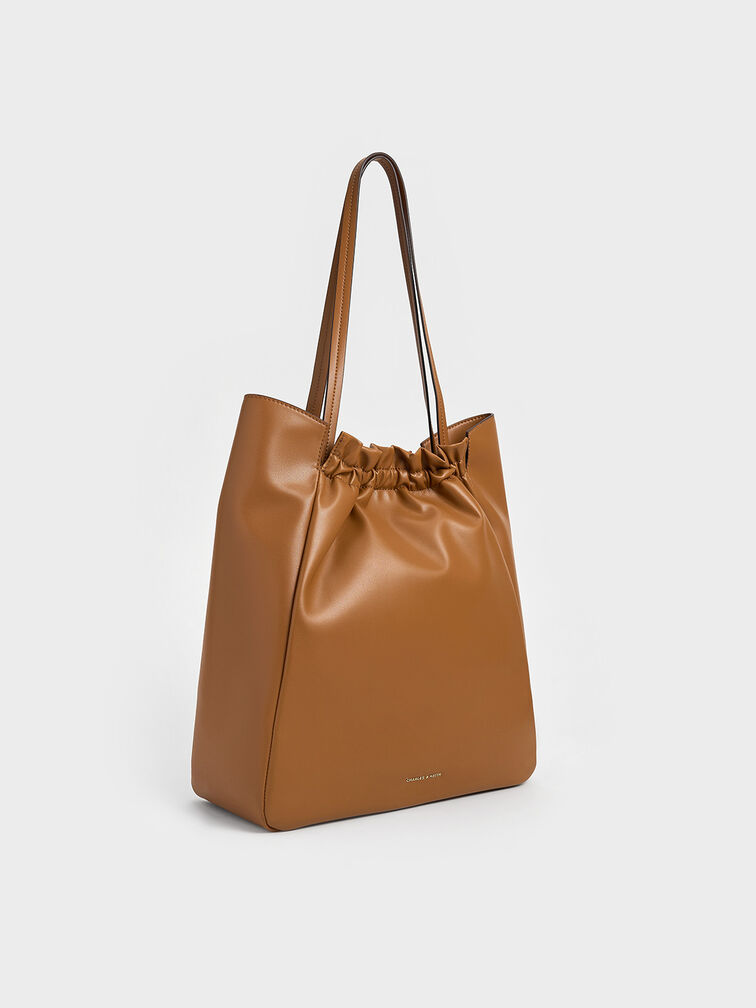 Brigette Ruched Tote Bag, Brown, hi-res