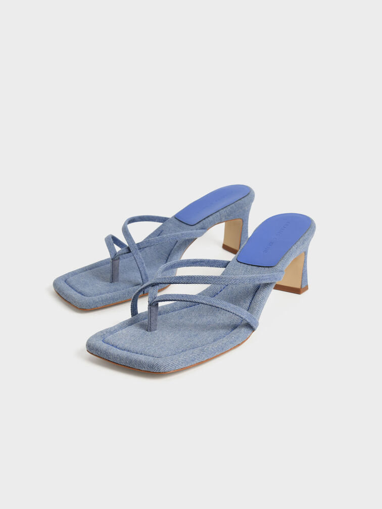 Sandalias vaqueras con tiras y tac�n, Azul, hi-res