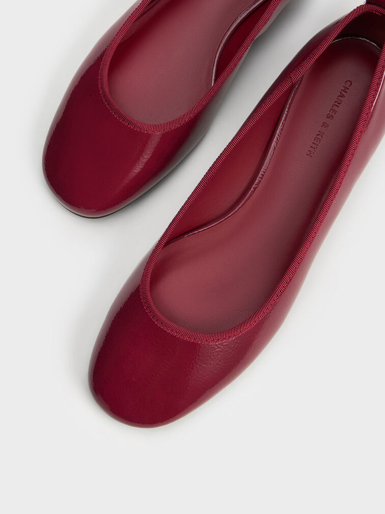 Burgundy Patent Ankle-Strap Ballet Flats - CHARLES & KEITH International
