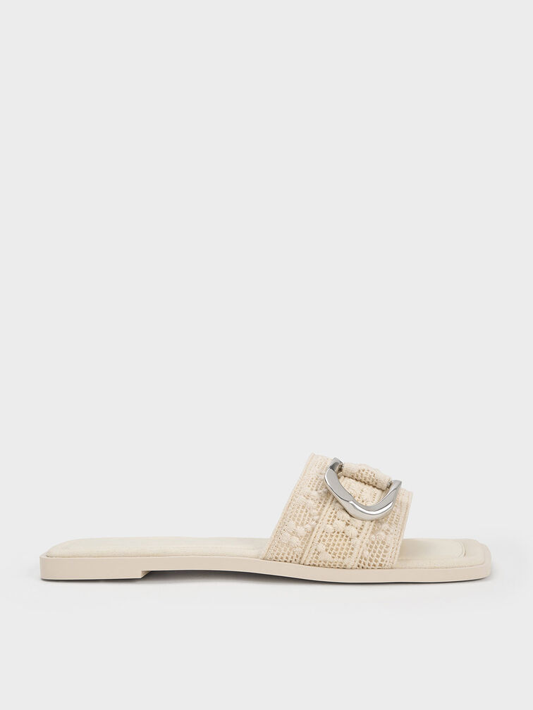 Gabine Crochet & Mesh Slide Sandals, Cream, hi-res