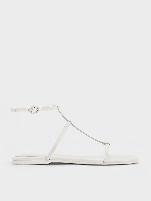 T-Bar Ankle-Strap Sandals, White, hi-res