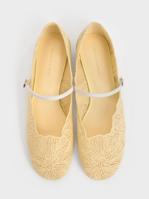 Crochet Floral Mary Jane Flats, Yellow, hi-res