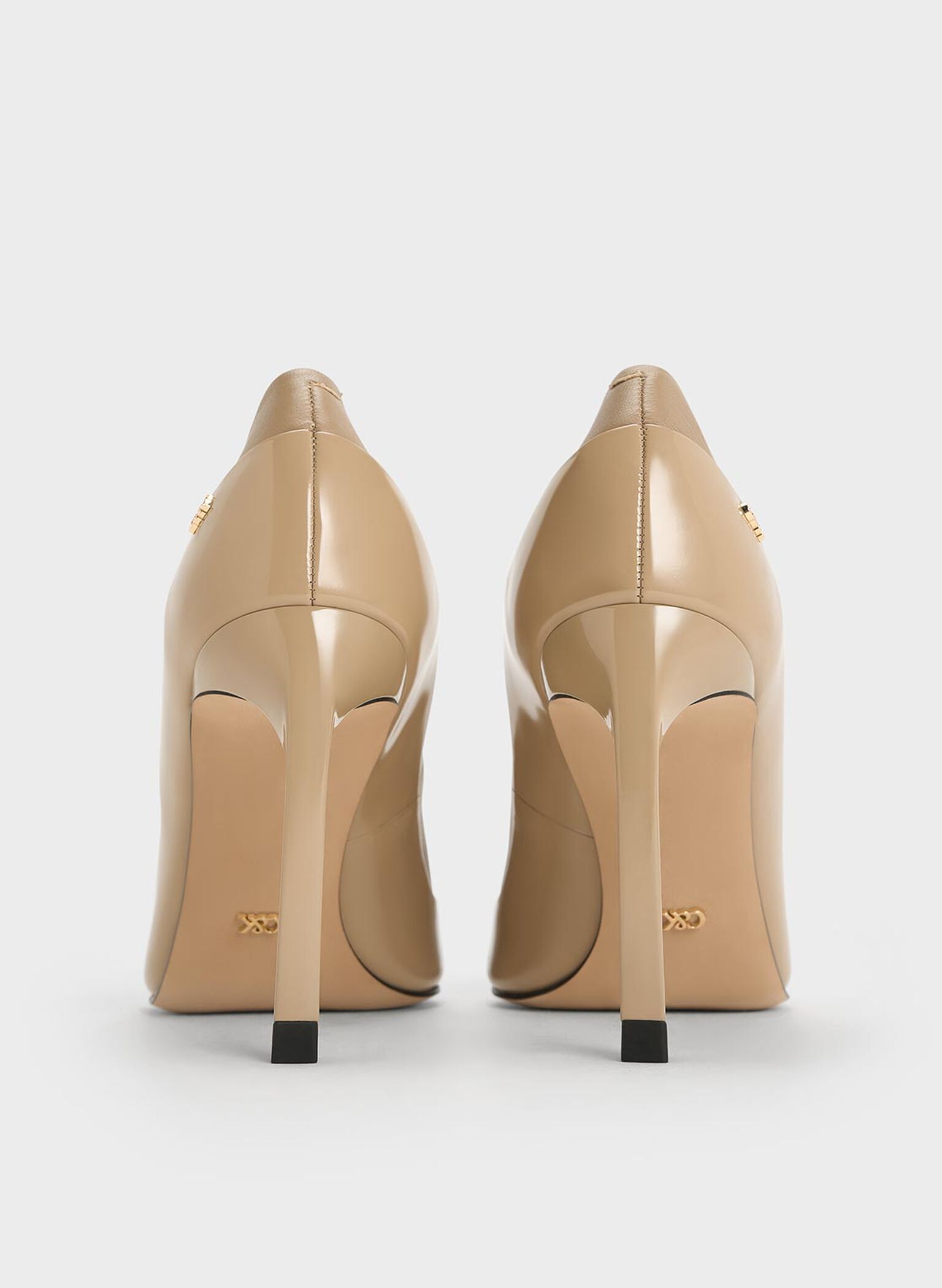 Leather & Patent Pointed-Toe Pumps, Taupe, hi-res