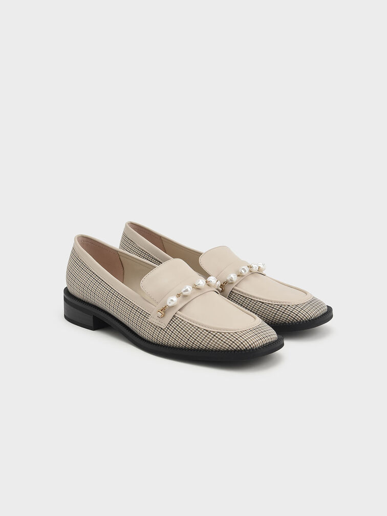 Houndstooth-Print Beaded Penny Loafers, Multi, hi-res
