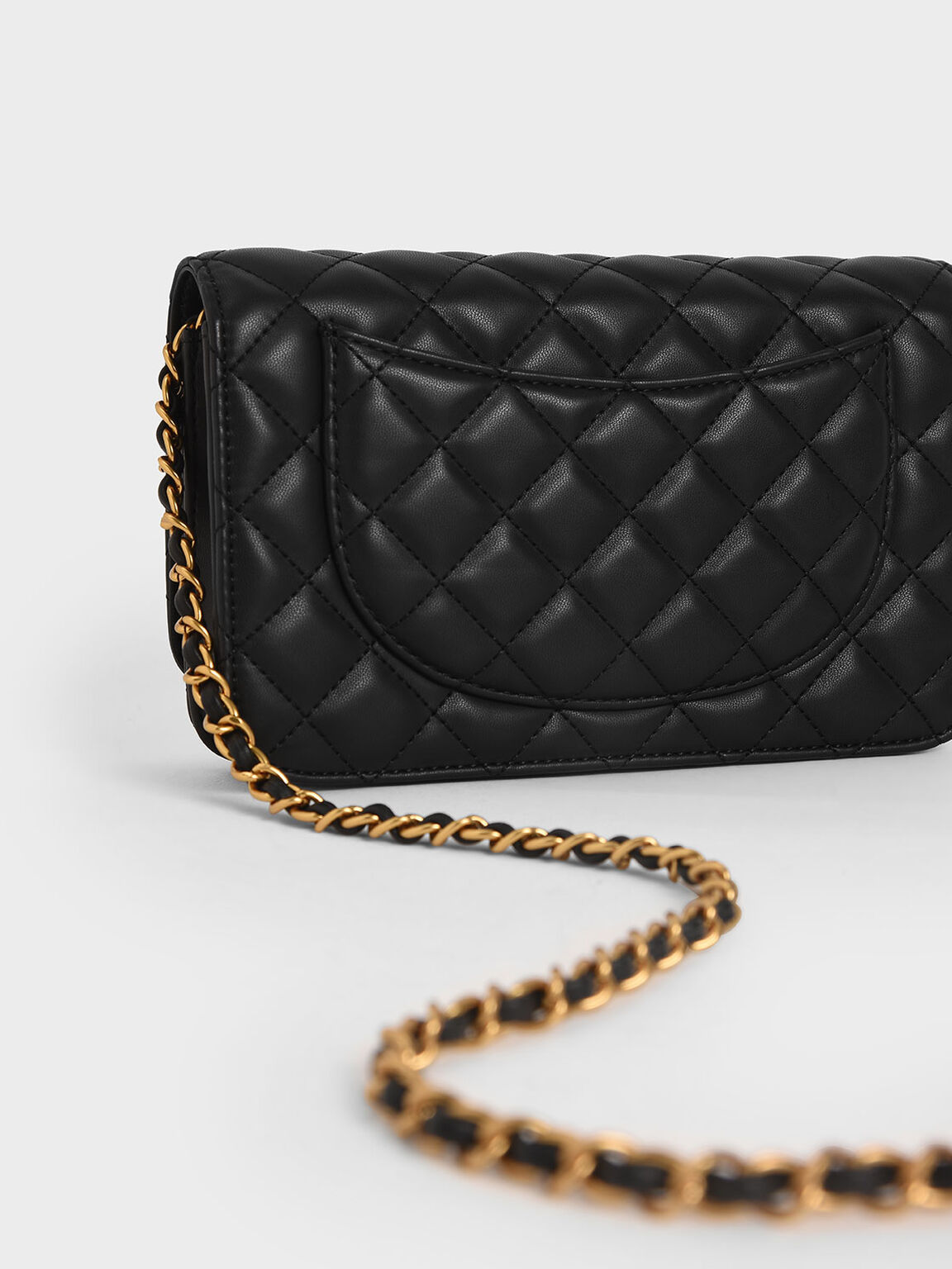 Quilted Flip-Lock Clutch, Black, hi-res