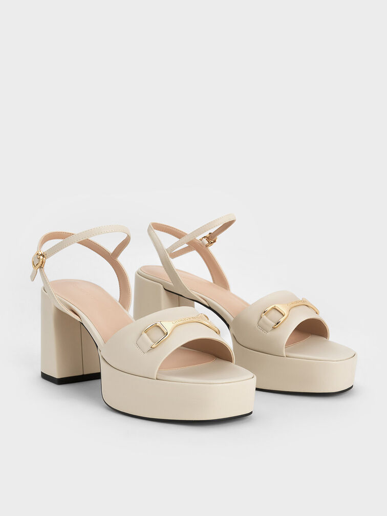 Metallic Accent Platform Slingback Sandals, White, hi-res