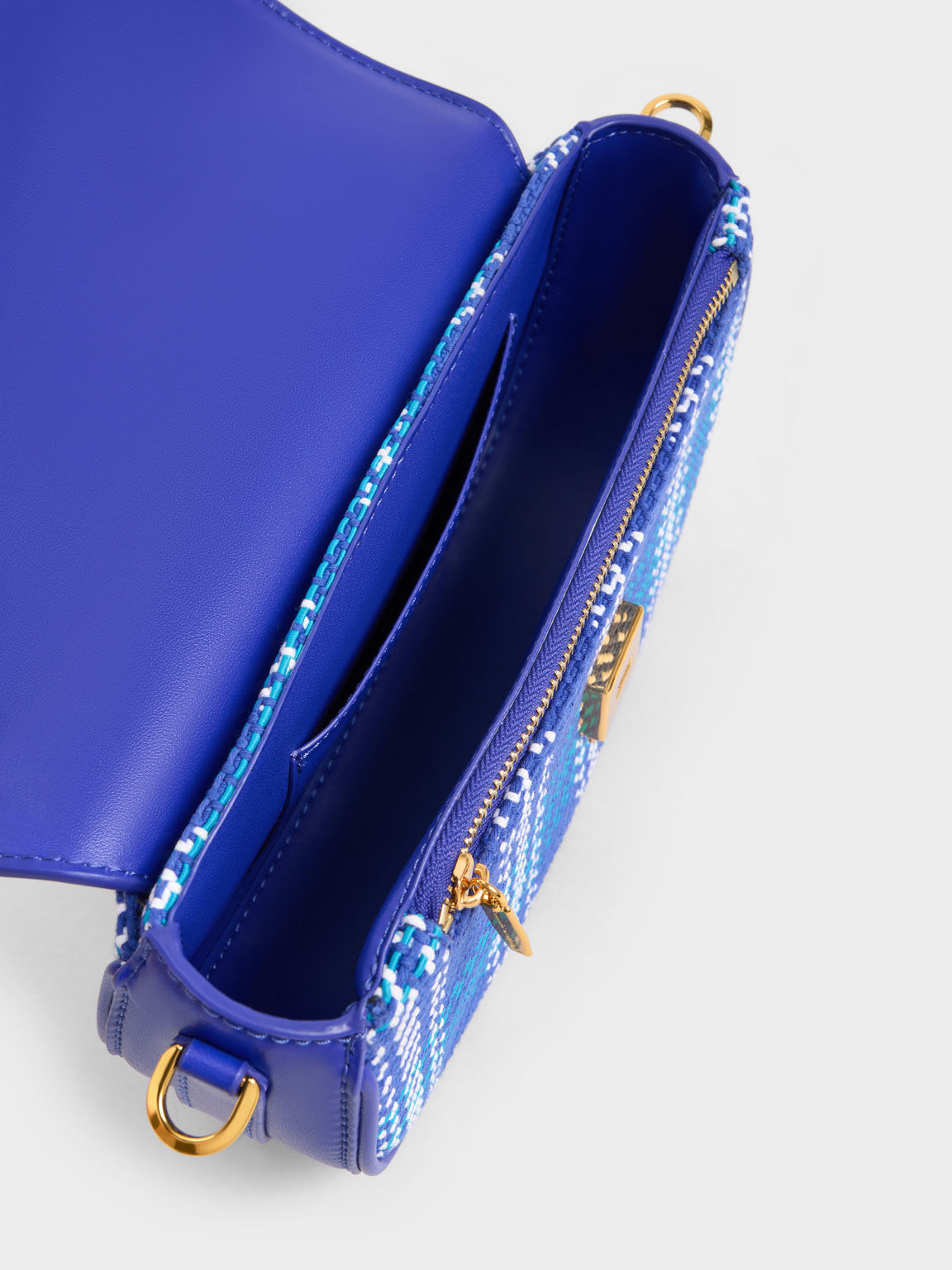 Bolso con asa de cadena curvada de tweed Lillie, Azul cobalto, hi-res