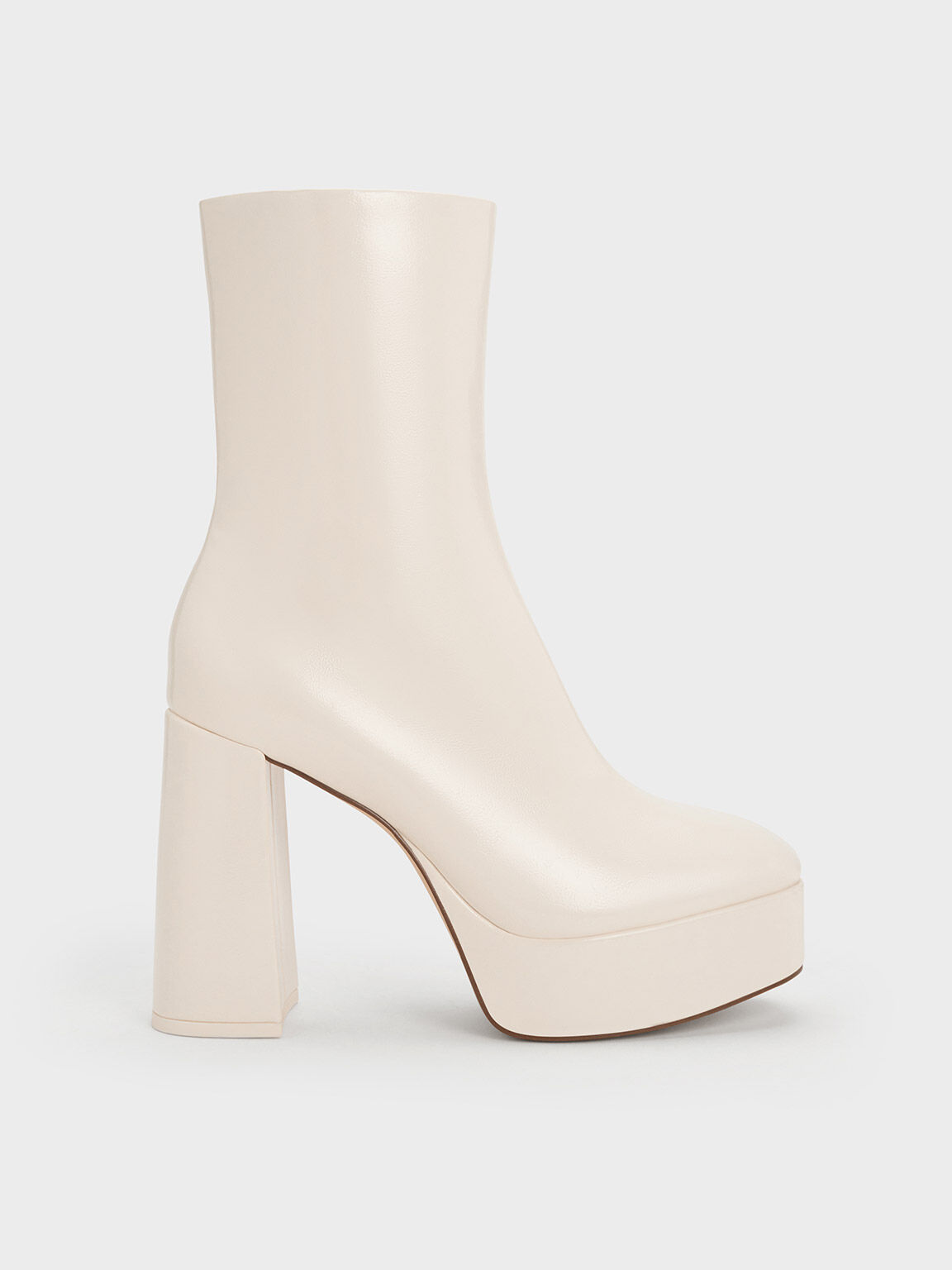 Patent Platform Side Zip Ankle Boots Beige