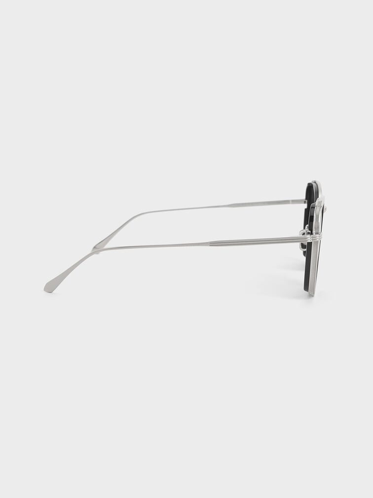 Lynx Recycled Acetate Metallic-Rim Oversized Sunglasses, Noir, hi-res