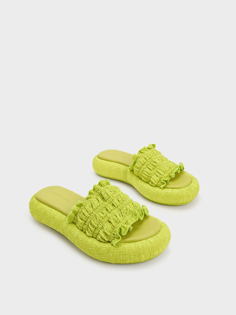 Nuala Ruched Flatforms, Lime, hi-res