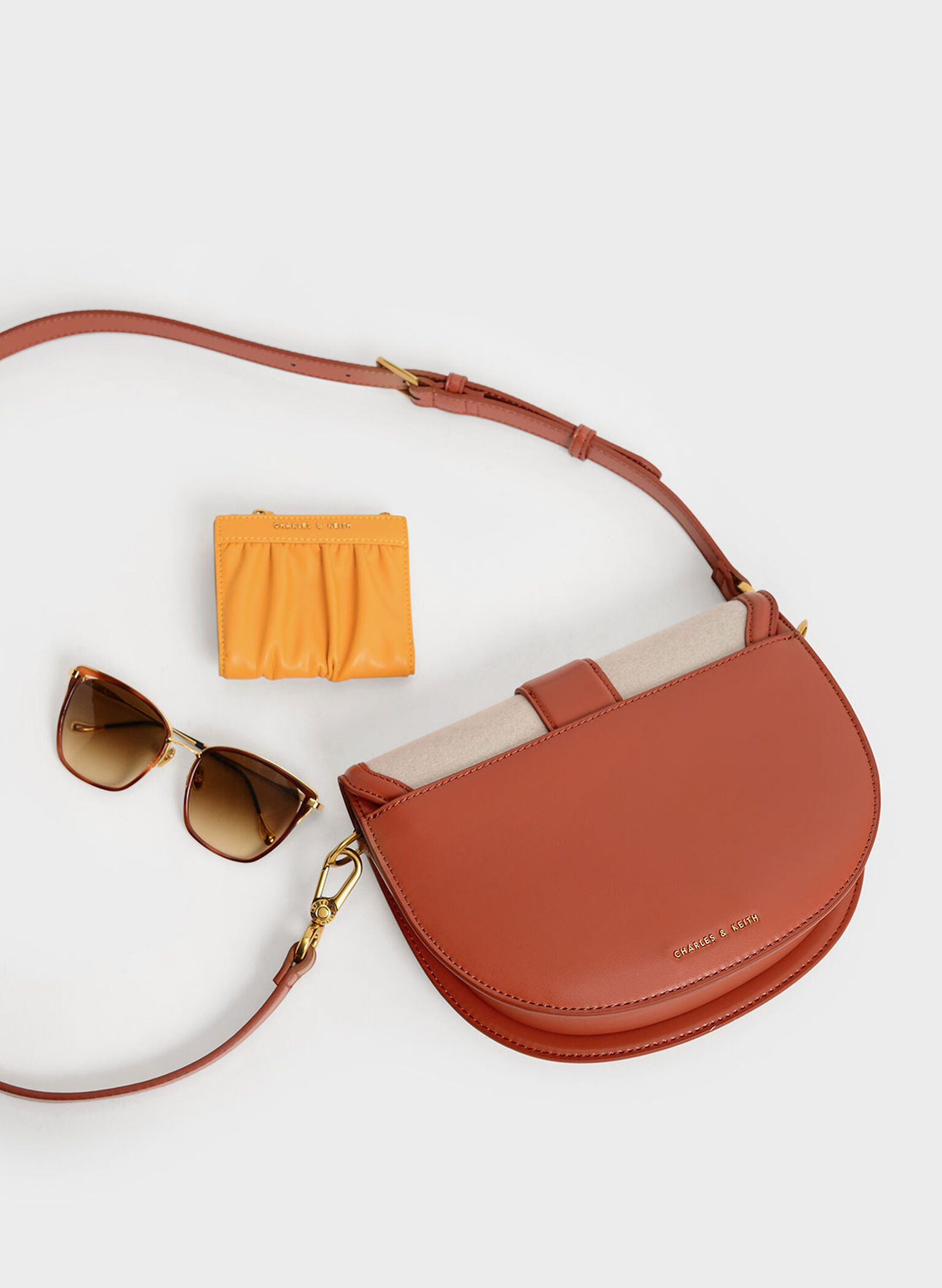 Gabine Two-Tone Saddle Bag​, Brick, hi-res