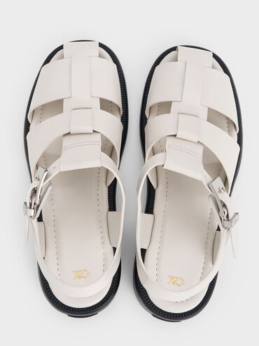 Leather Caged Sandals, Chalk, hi-res