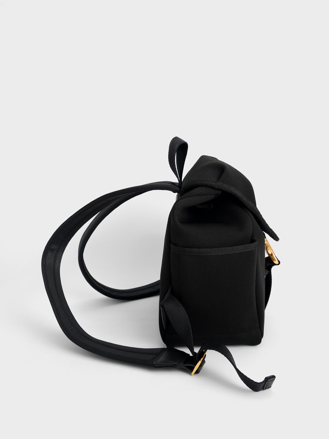 Black Knit Nylon Metallic Buckle Backpack CHARLES KEITH International
