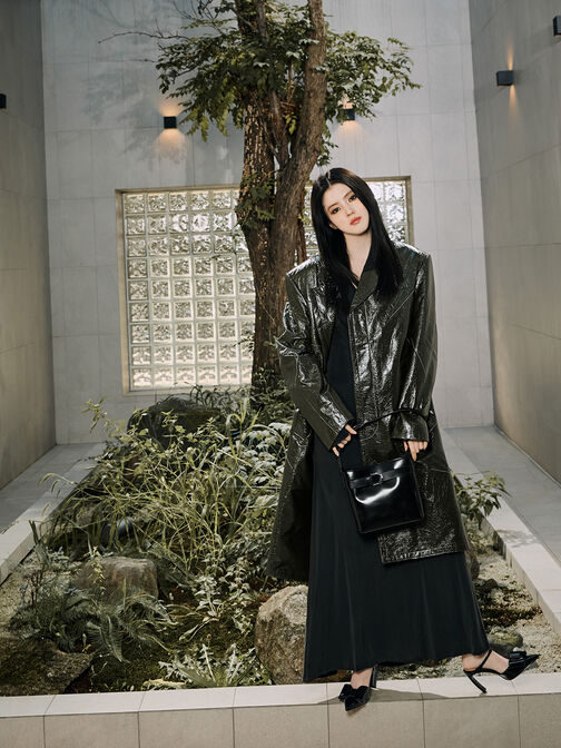Gabine Leather Belted Bucket Bag, Noir, hi-res