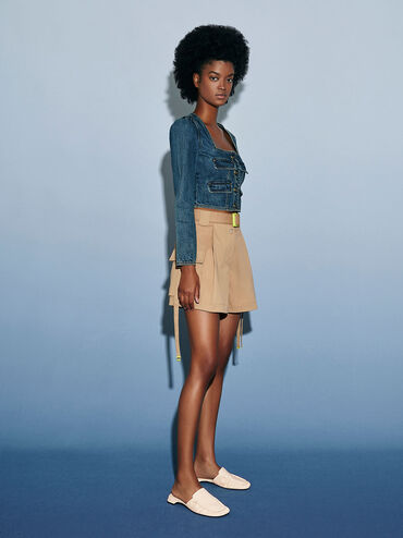 Ruched Block Heel Mules, Chalk, hi-res