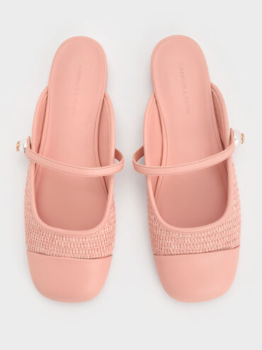 Aeryn Raffia Pearl-Embellished Slip-On Mary Janes, Peach, hi-res