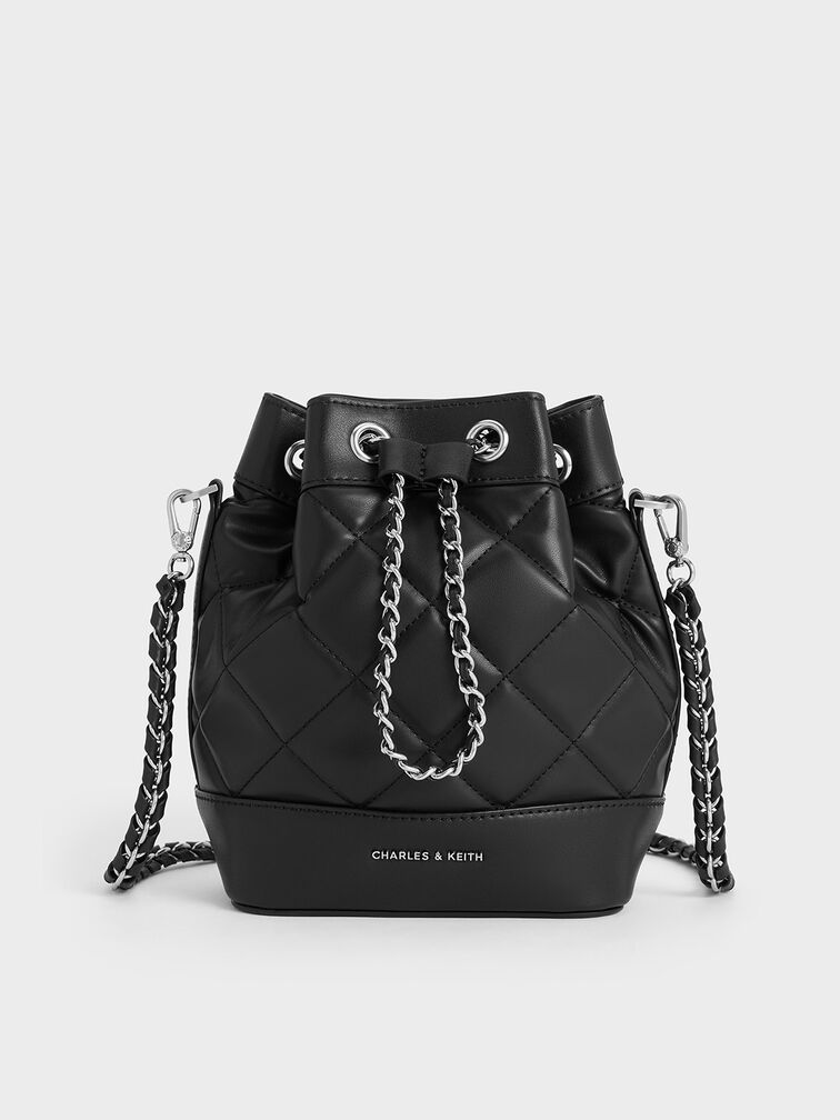 Quilted Two-Way Bucket Bag, Noir, hi-res