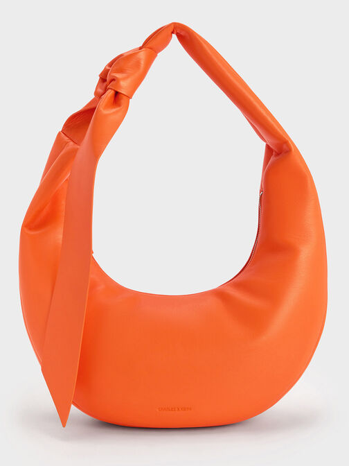 Toni Knotted Curved Hobo Bag, Orange, hi-res
