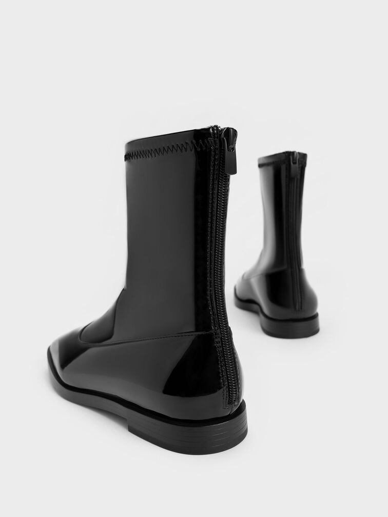 Patent Zip-Up Ankle Boots, Black Textured, hi-res