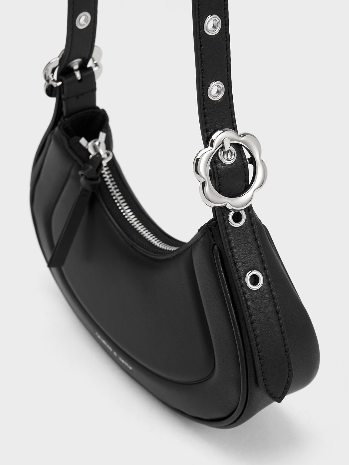 Petra Curved Shoulder Bag, Black, hi-res