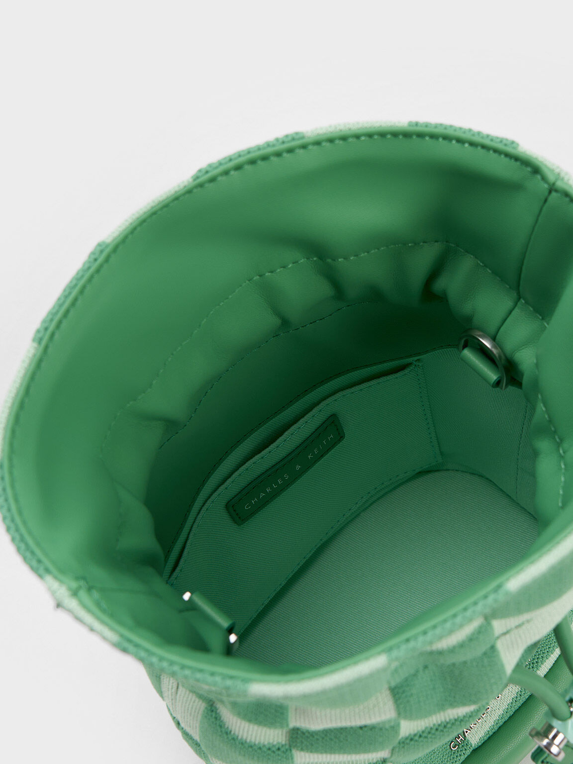 Shiloh Checkerboard Drawstring Bucket Bag, Green, hi-res