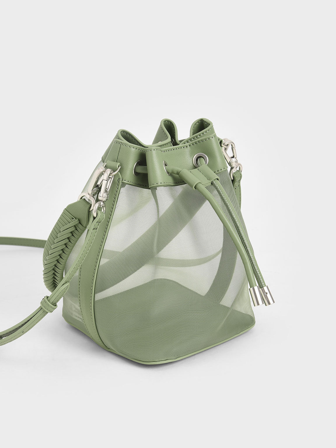 Canvas Drawstring Bucket Bag, Sage Green, hi-res