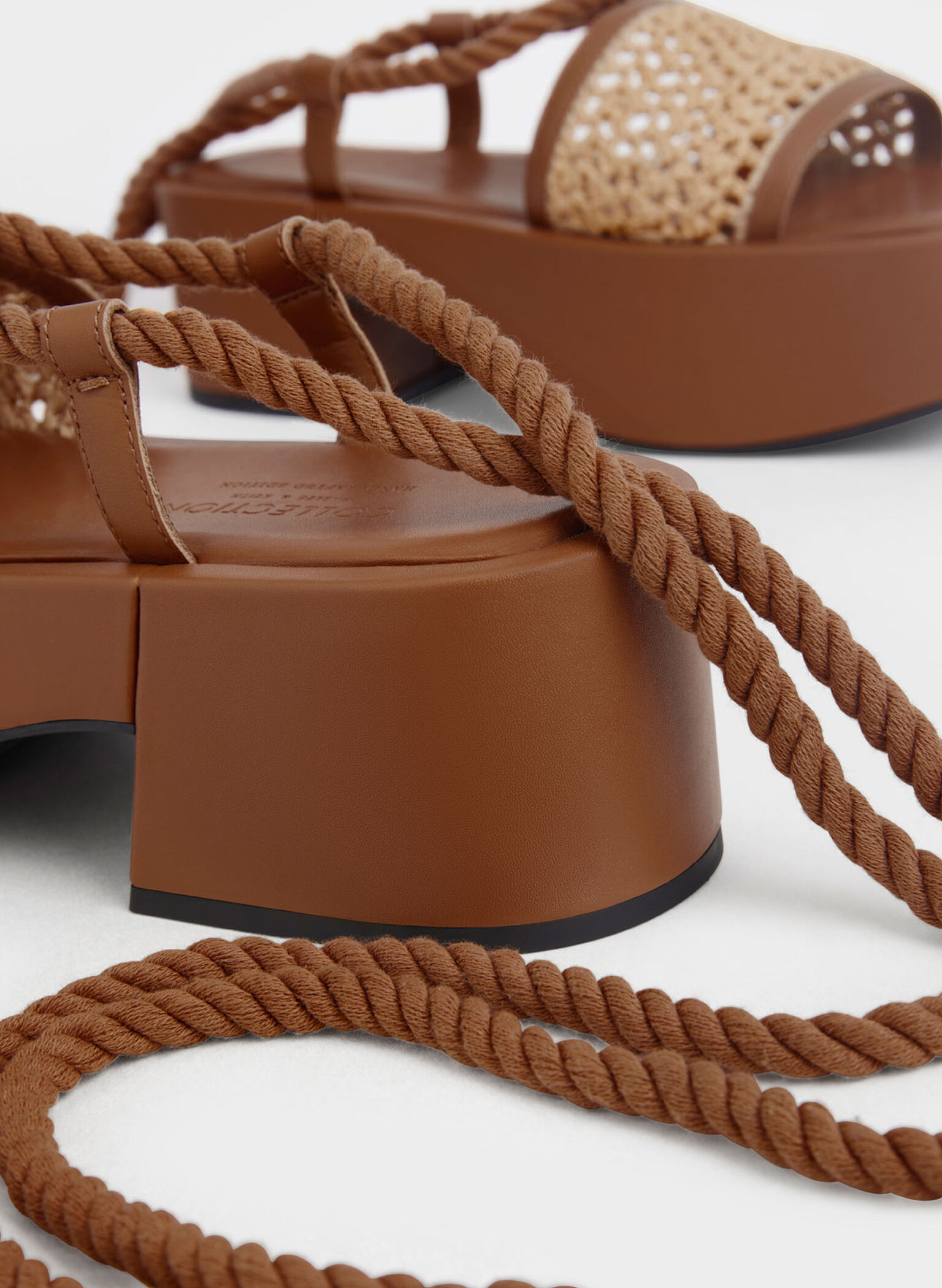 Micah Raffia & Leather Tie-Around Flatforms, Brown, hi-res