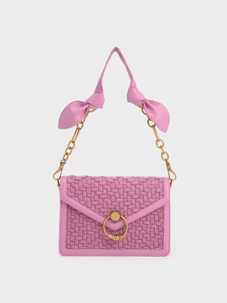 Joelle Ring Push-Lock Tweed Envelope Shoulder Bag, Pink, hi-res