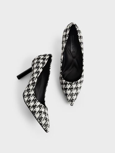 Houndstooth Print Cylindrical Heel Pumps, Multi, hi-res