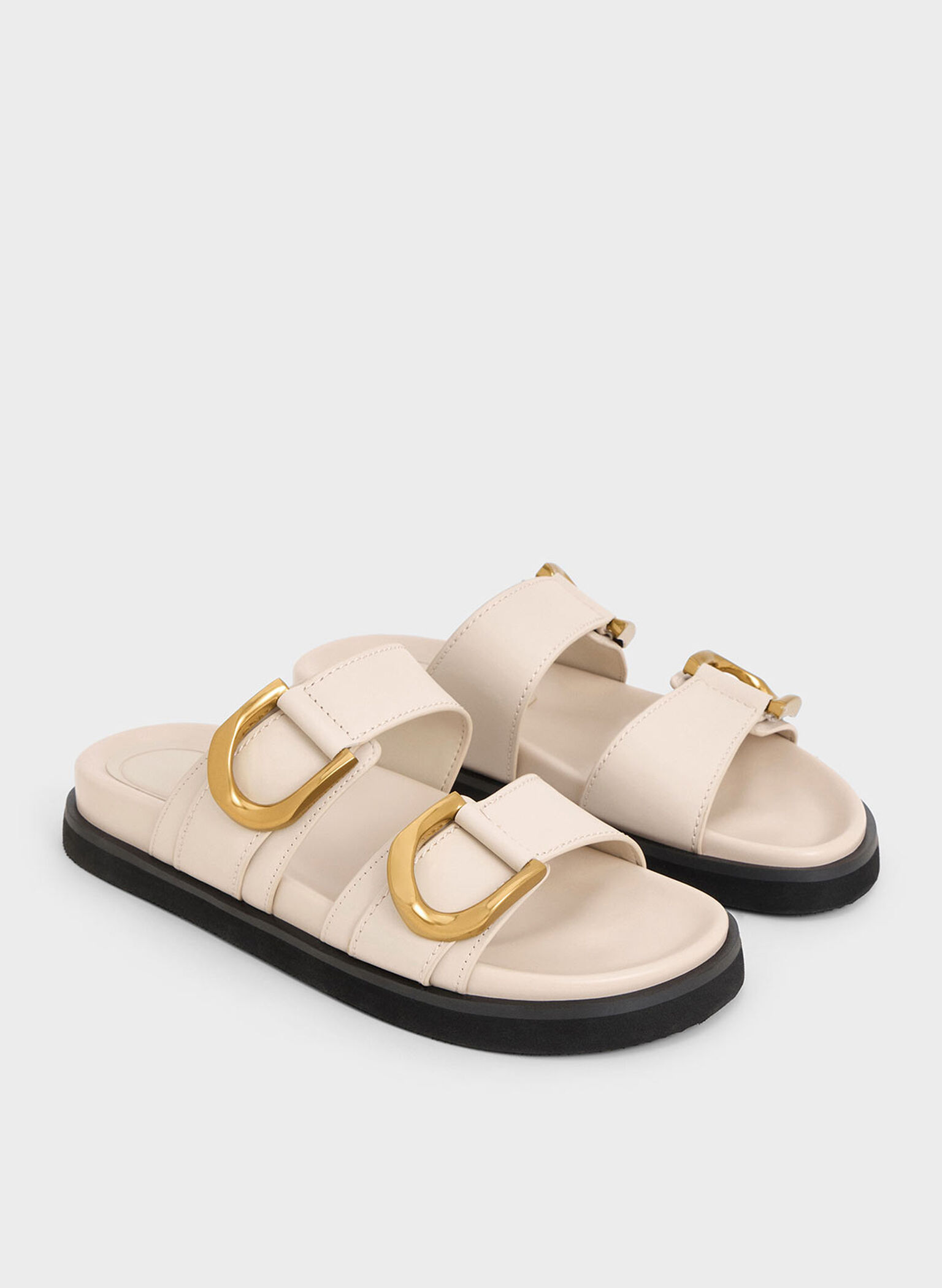 Sandalias Gabine de piel con hebilla, Oat, hi-res