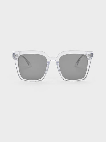 Recycled Acetate Classic Square Sunglasses, Clear, hi-res