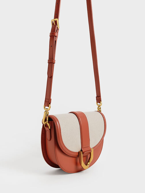 Gabine Two-Tone Saddle Bag​, Brick, hi-res