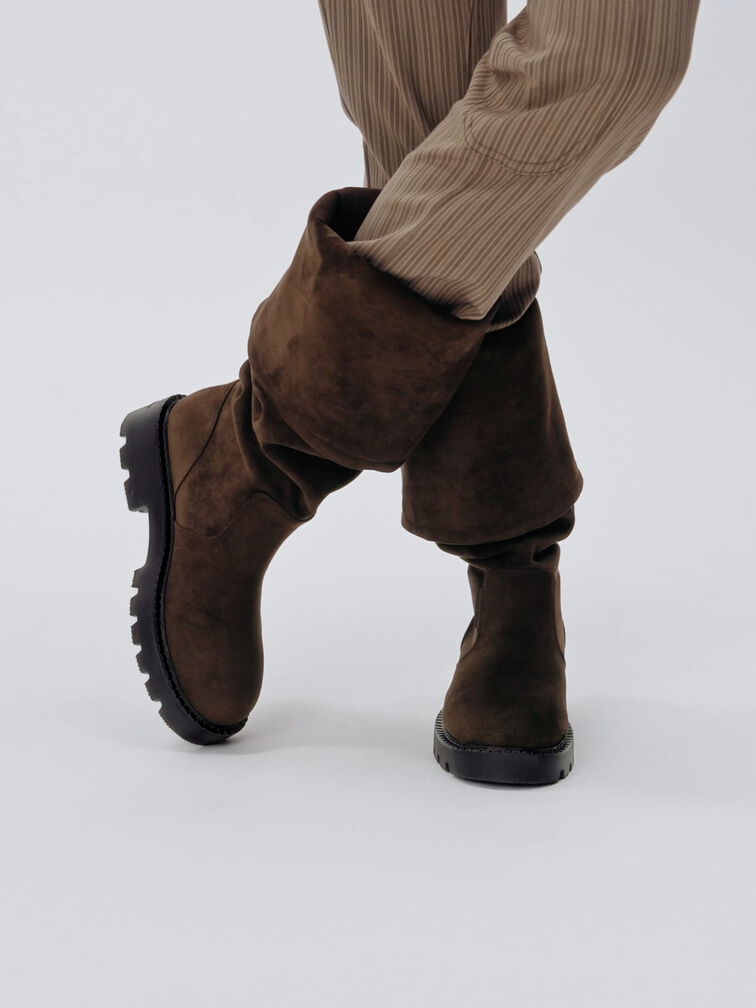 Camilla Faux Suede Thigh-High Boots, Dark Brown Textured, hi-res