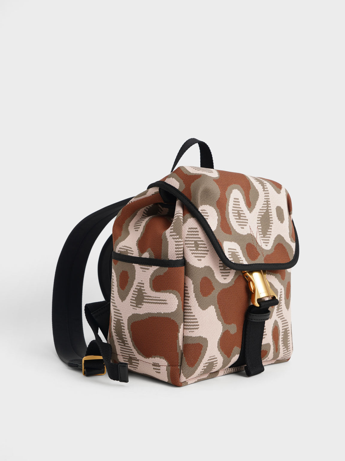 Knit & Nylon Patterned Metallic Buckle Backpack, Multi, hi-res