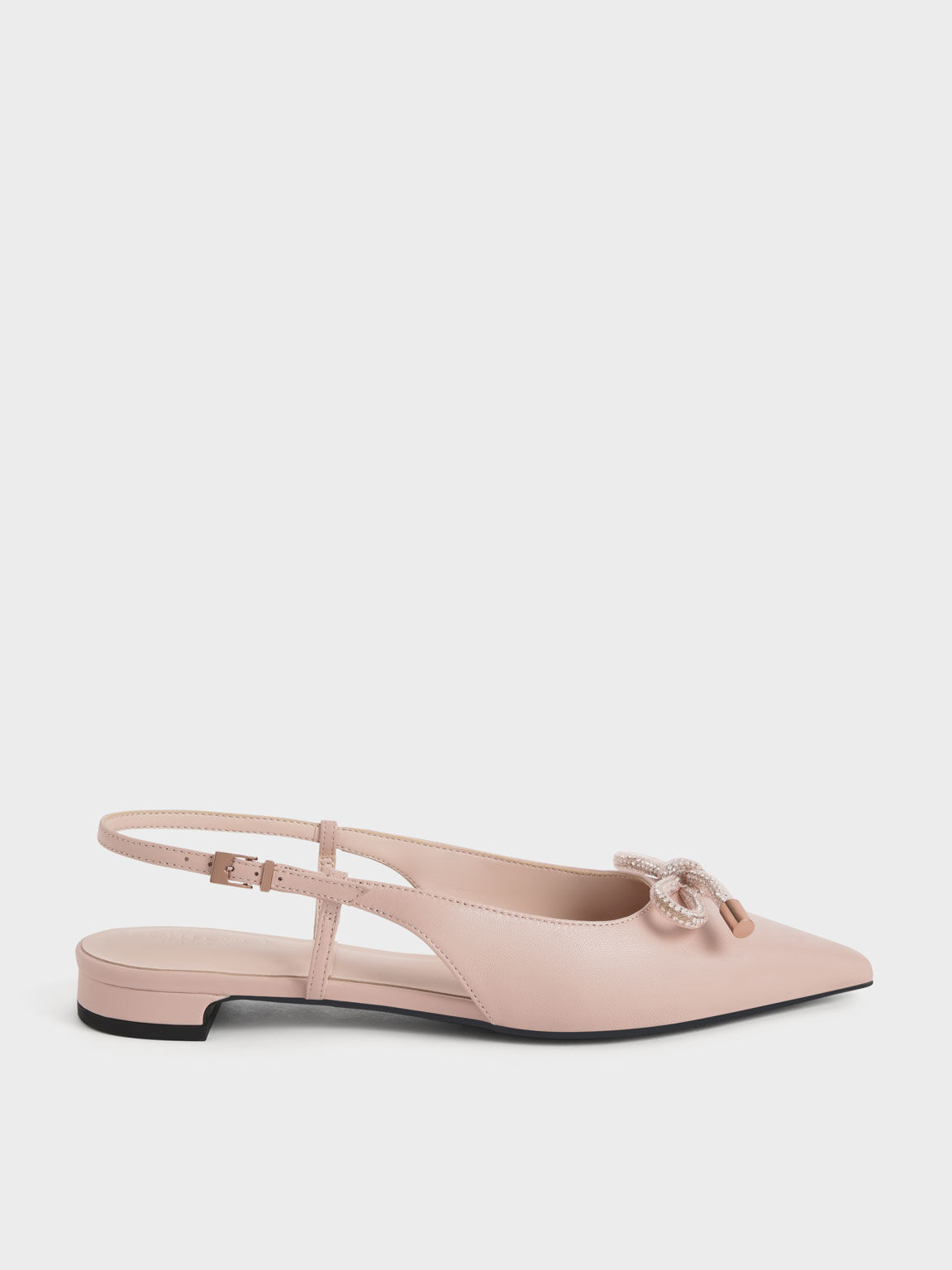 Gem-Embellished Bow-Tie Slingback Flats, Nude, hi-res